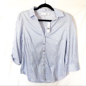 New York & Company Blue and White Stripe Button Up